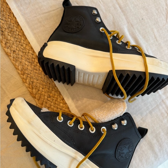 Converse Black and White High-Top Sneakers with Yellow Laces - Picture 8 of 9